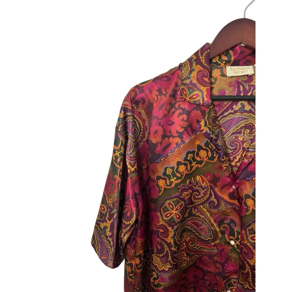 Vtg Victoria's Secret Gold Label Paisley Sleep Shirt L Nightgown Loungewear y2k